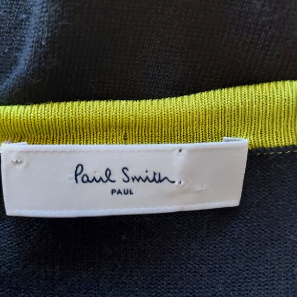 Paul Smith WoolBlack Button Cardigan Sweater w/Yellow Graphic Size S - Picture 9 of 10